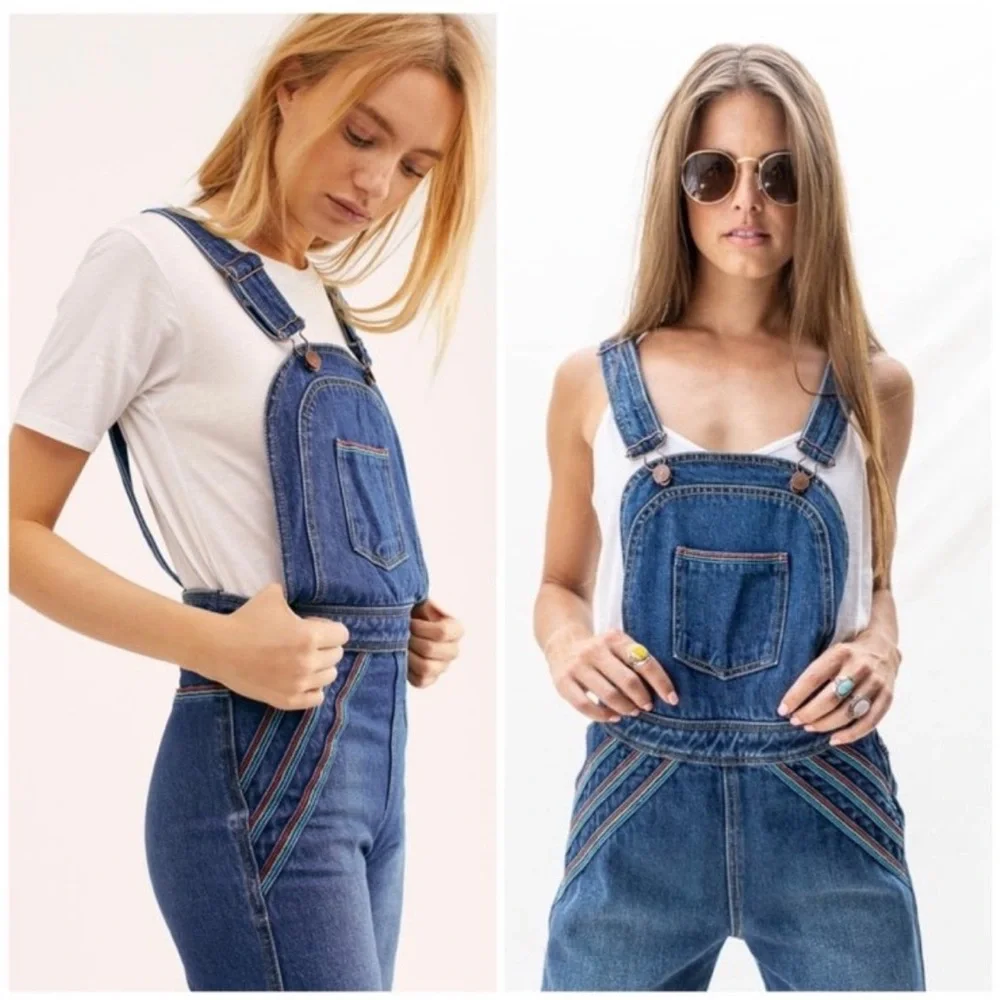 We The Free Chasing Rainbows Denim Overalls - Picture 1 of 10